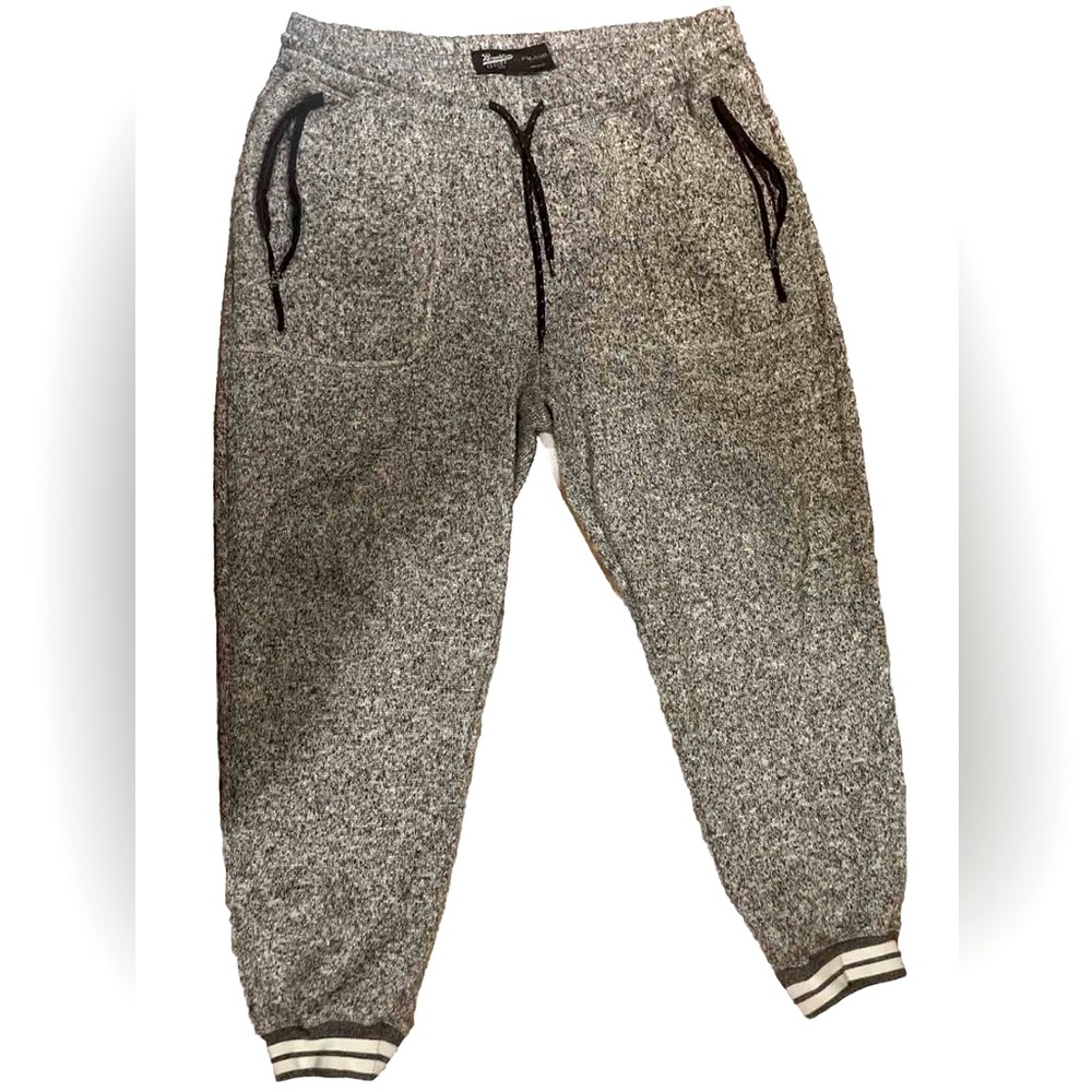 Brooklyn Express Men's L Heather Grey Drawstring Cuffed Light Joggers W Zippers